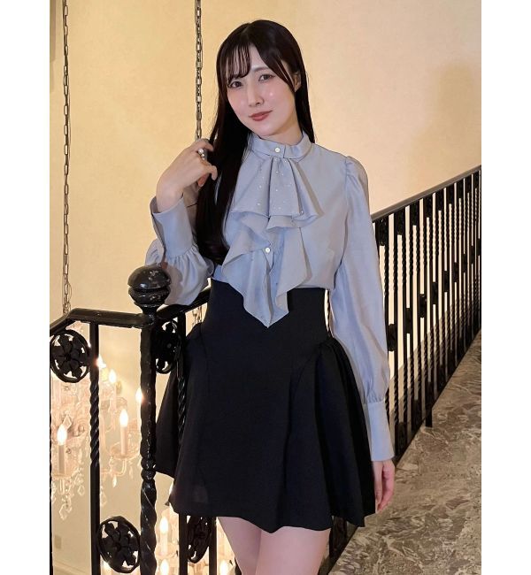 MERCURYDUO「ホットフィックスラッフルタイブラウス」|シャツ・ブラウス|