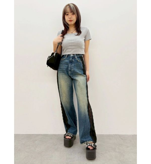 EVRIS「サイドレースワイドデニムパンツ」|デニム|