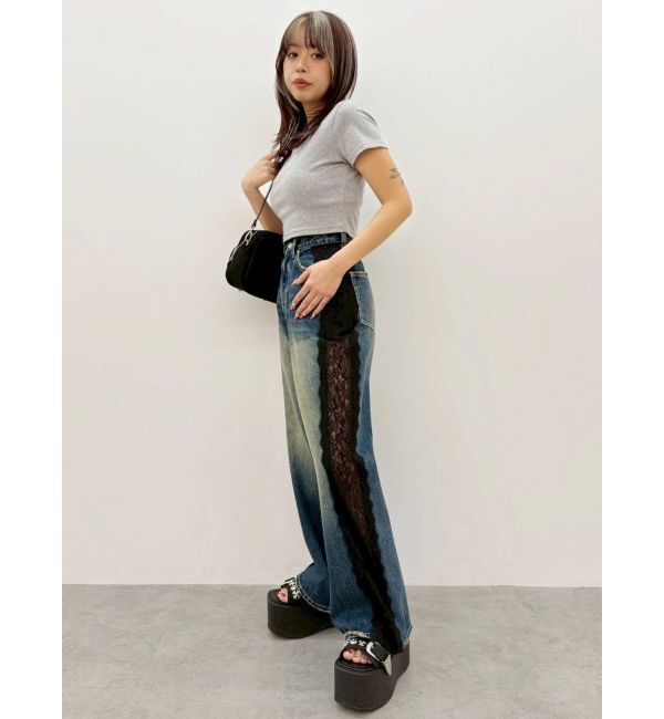 EVRIS「サイドレースワイドデニムパンツ」|デニム|