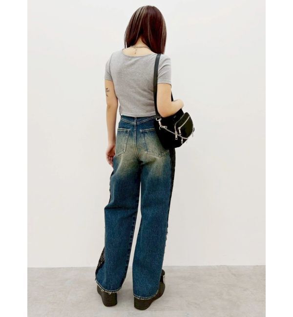 EVRIS「サイドレースワイドデニムパンツ」|デニム|