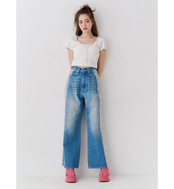 EVRIS「サイドレースワイドデニムパンツ」|デニム|
