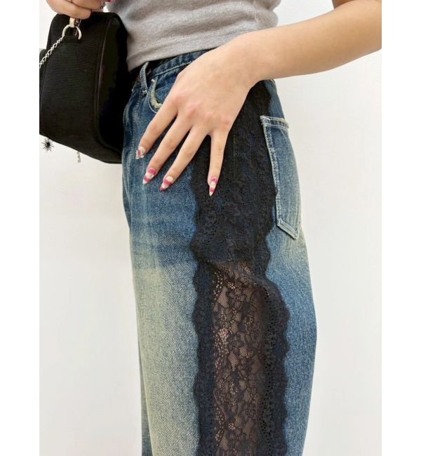 EVRIS「サイドレースワイドデニムパンツ」|デニム|