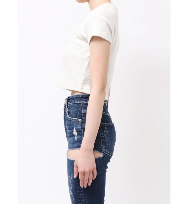 GYDA「GGロゴラインストーンラメテレコハーフスリーブトップス」|Tシャツ・カットソー|