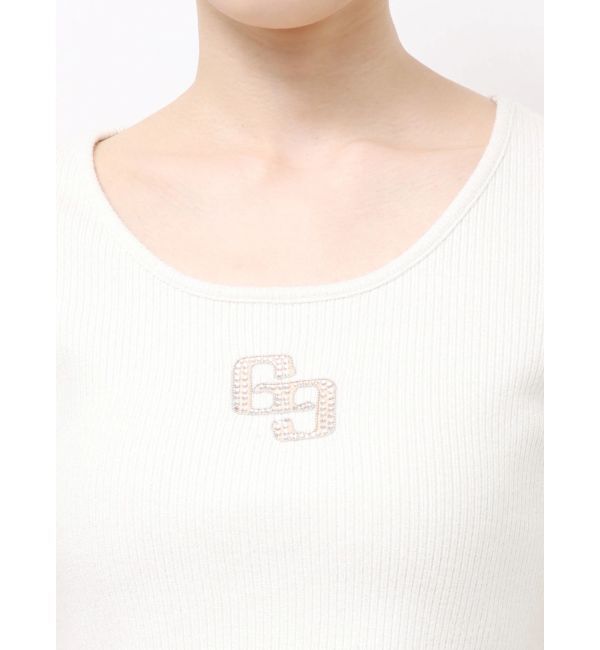 GYDA「GGロゴラインストーンラメテレコハーフスリーブトップス」|Tシャツ・カットソー|