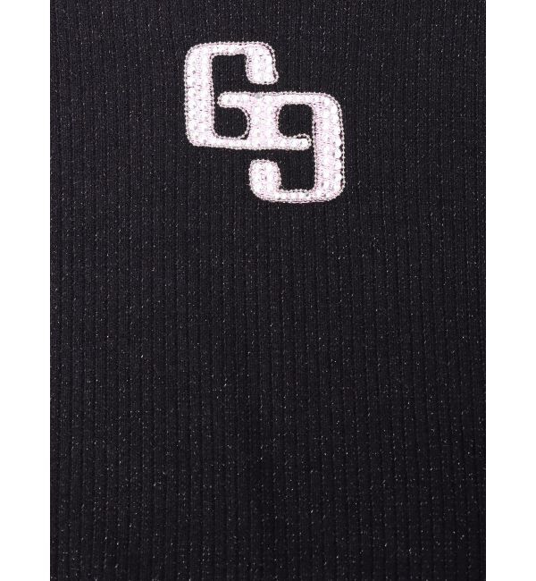 GYDA「GGロゴラインストーンラメテレコハーフスリーブトップス」|Tシャツ・カットソー|