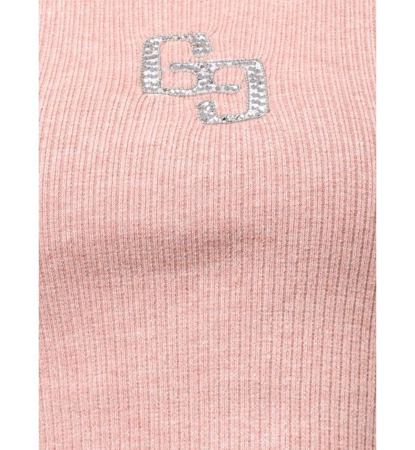 GYDA「GGロゴラインストーンラメテレコハーフスリーブトップス」|Tシャツ・カットソー|