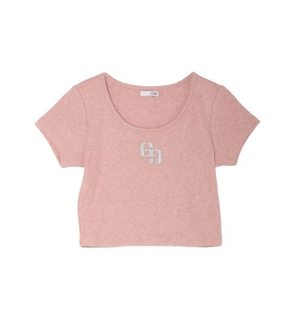 GYDA「GGロゴラインストーンラメテレコハーフスリーブトップス」|Tシャツ・カットソー|