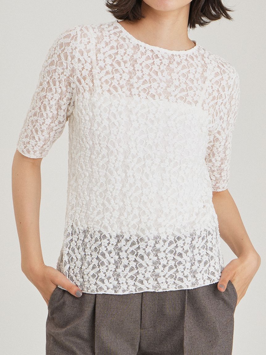 Mila Owen「フラワーレース半袖Tシャツ」|Tシャツ・カットソー|