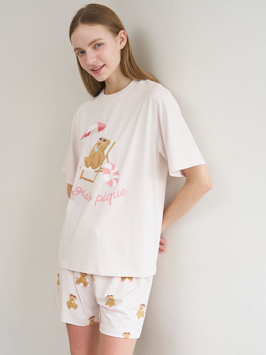 gelato pique「【ONLINE限定】【接触冷感】サマーベア柄ワンポイントTシャツ&ロングパンツセット」|ルームウェア|