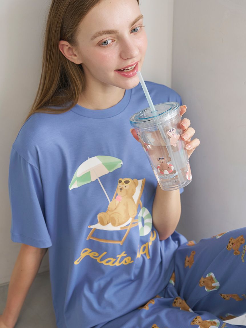 gelato pique「【ONLINE限定】【接触冷感】サマーベア柄ワンポイントTシャツ&ロングパンツセット」|ルームウェア|