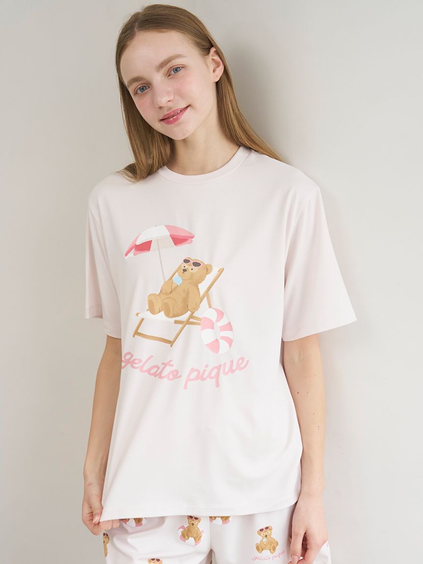gelato pique「【ONLINE限定】【接触冷感】サマーベア柄ワンポイントTシャツ&ロングパンツセット」|ルームウェア|