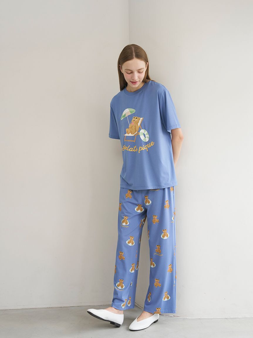 gelato pique「【ONLINE限定】【接触冷感】サマーベア柄ワンポイントTシャツ&ロングパンツセット」|ルームウェア|