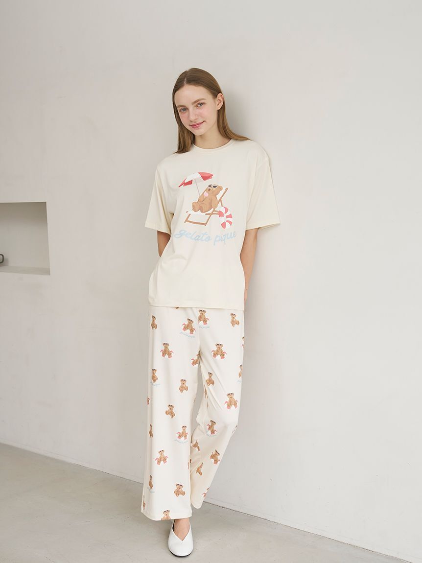 gelato pique「【ONLINE限定】【接触冷感】サマーベア柄ワンポイントTシャツ&ロングパンツセット」|ルームウェア|