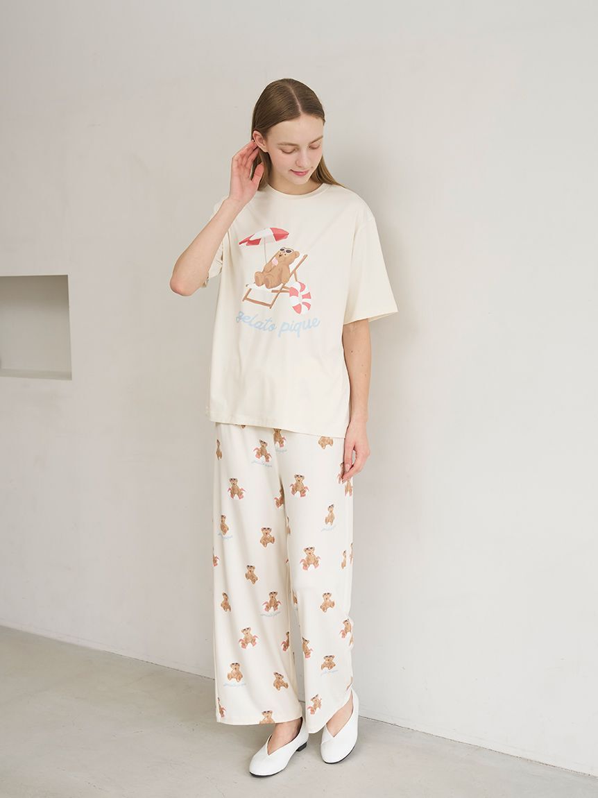 gelato pique「【ONLINE限定】【接触冷感】サマーベア柄ワンポイントTシャツ&ロングパンツセット」|ルームウェア|