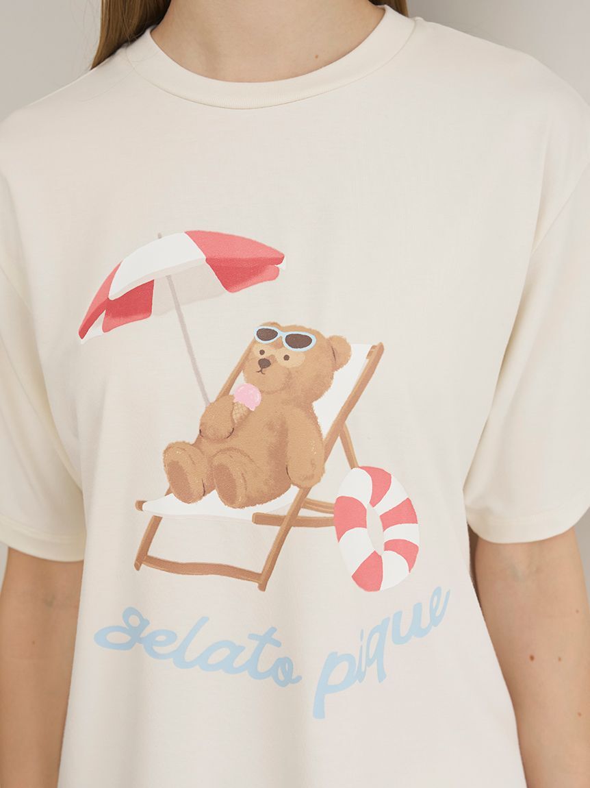 gelato pique「【ONLINE限定】【接触冷感】サマーベア柄ワンポイントTシャツ&ロングパンツセット」|ルームウェア|