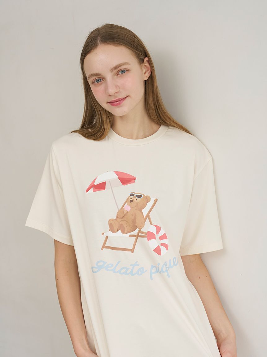 gelato pique「【ONLINE限定】【接触冷感】サマーベア柄ワンポイントTシャツ&ロングパンツセット」|ルームウェア|