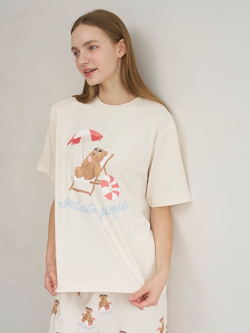 gelato pique「【ONLINE限定】【接触冷感】サマーベア柄ワンポイントTシャツ&ロングパンツセット」|ルームウェア|