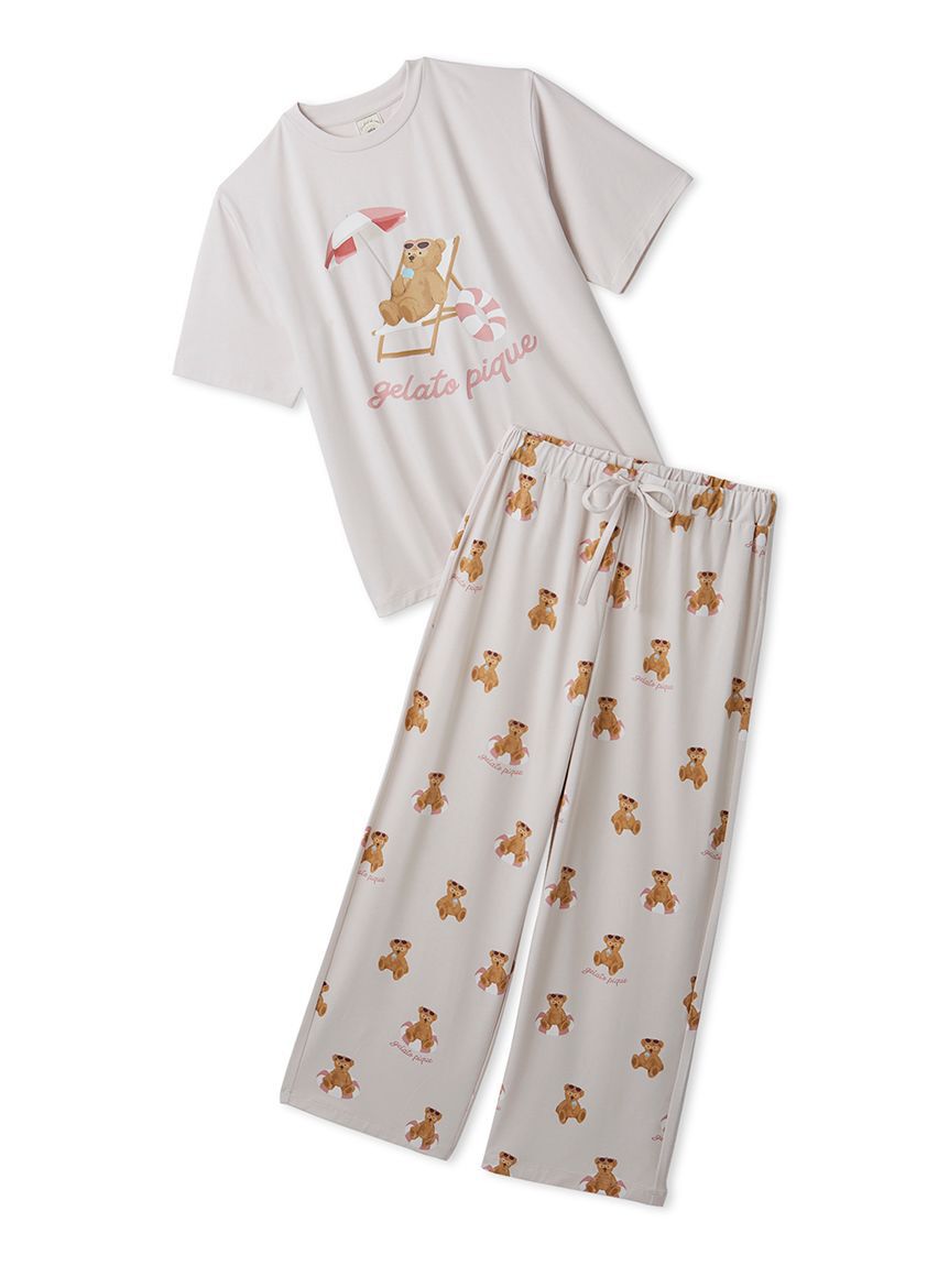 gelato pique「【ONLINE限定】【接触冷感】サマーベア柄ワンポイントTシャツ&ロングパンツセット」|ルームウェア|PNK