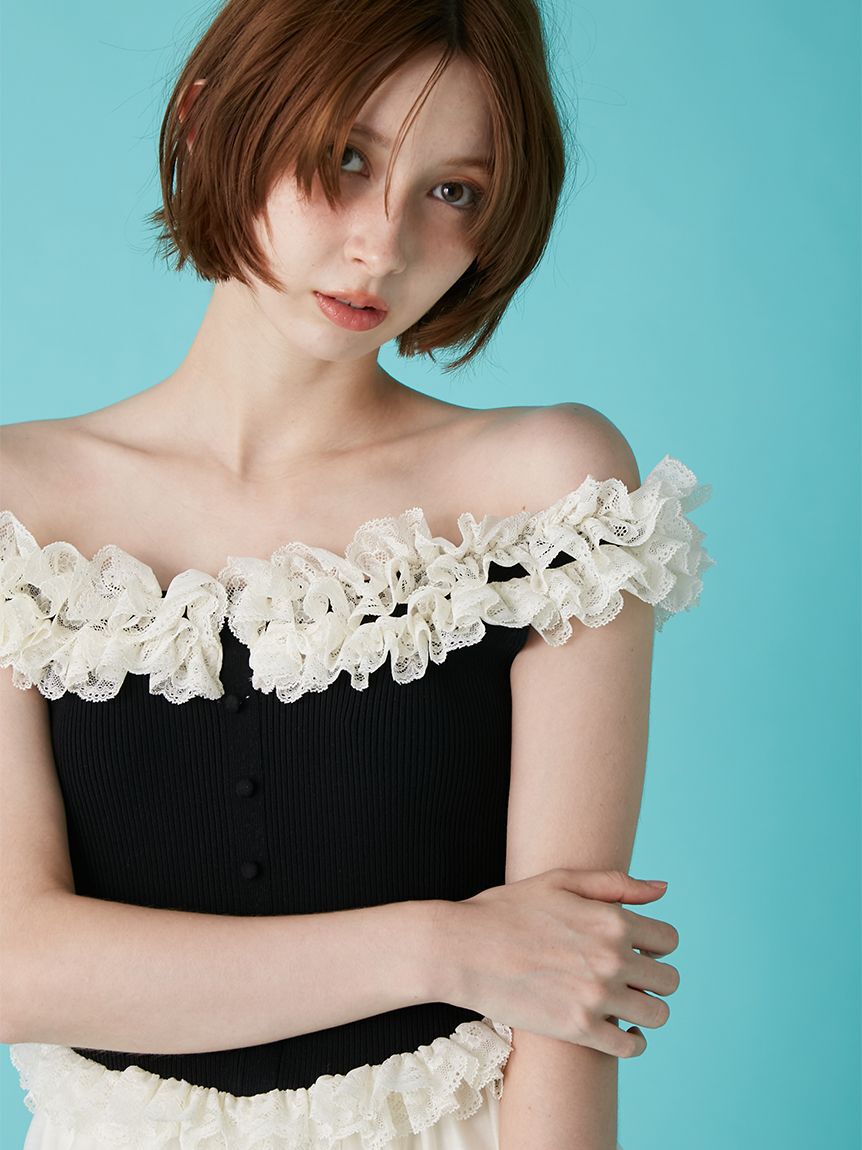 LILY BROWN「フリルニットドッキングワンピース」|ワンピース|