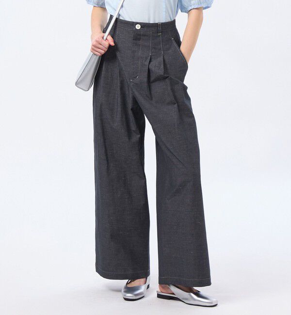 MACKINTOSH PHILOSOPHY「ハケメコットンリネンタックパンツ」|デニム|ネイビー