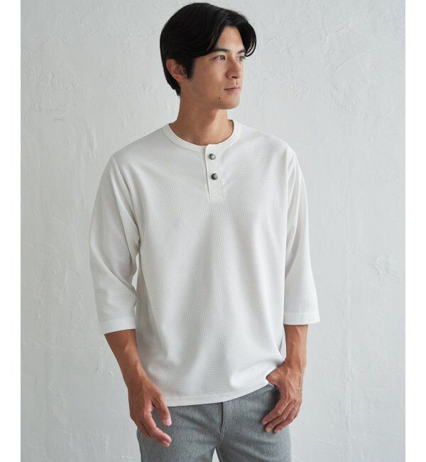 ikka「【吸水速乾】ドライサーマルヘンリーネック七分袖Tシャツ」|Tシャツ・カットソー|ホワイト