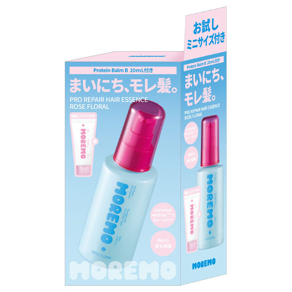  「moremo プロリペアヘアエッセンス＋ミニプロテインバーム (80ml、20ml)」|洗い流さないトリートメント|