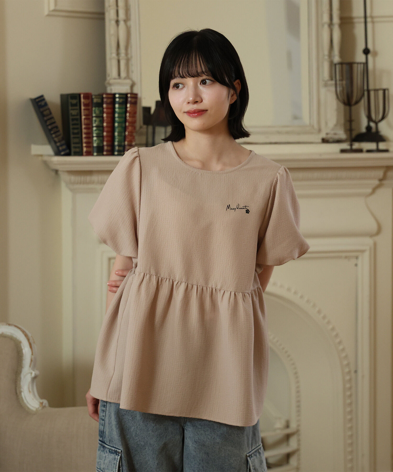 MARY QUANT「シアサッカーペプラム ブラウス」|シャツ・ブラウス|ベージュ