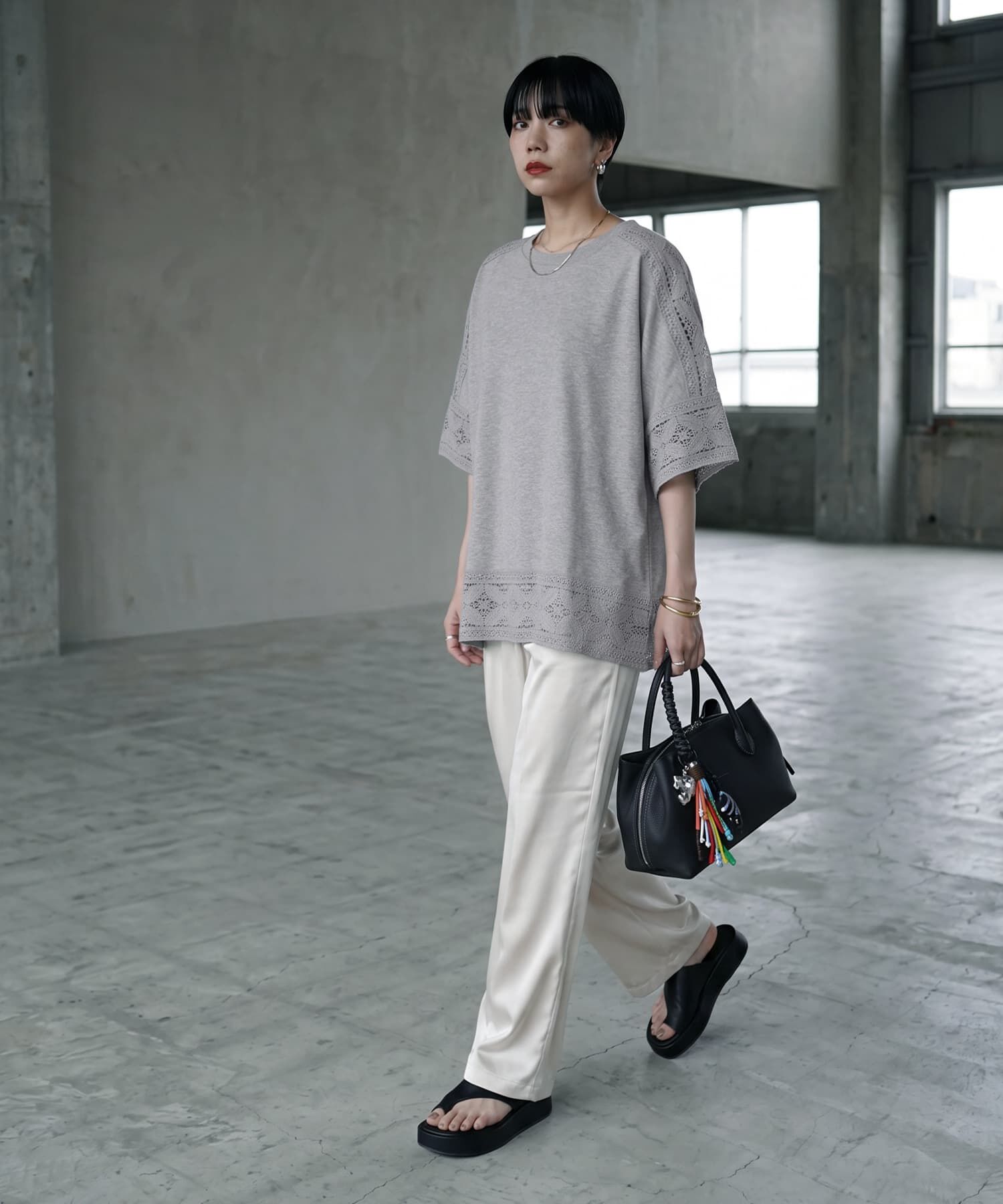STYLE DELI「【BLK001】レースパッチワークデザインTシャツ」|Tシャツ・カットソー|