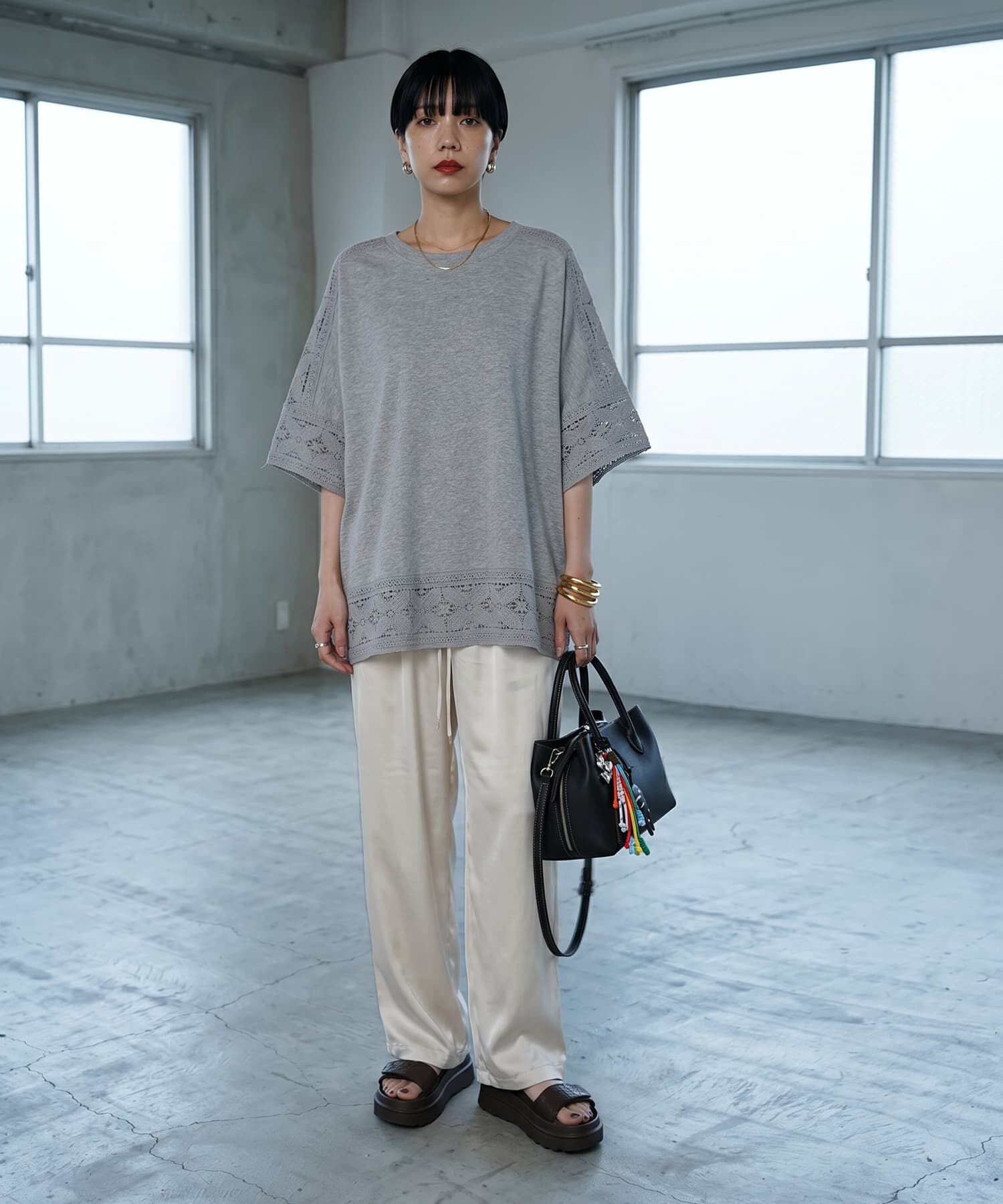 STYLE DELI「【BLK001】レースパッチワークデザインTシャツ」|Tシャツ・カットソー|