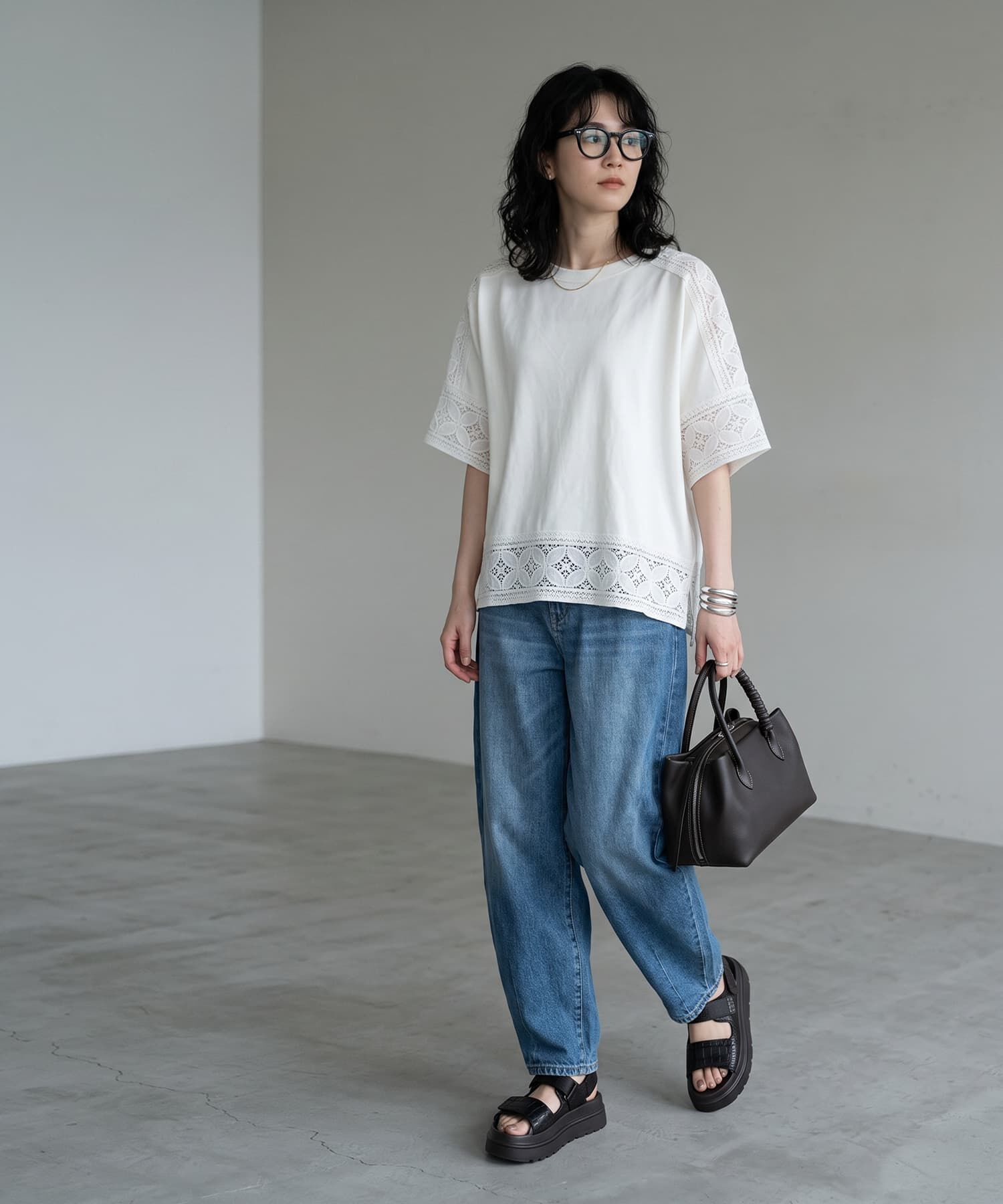 STYLE DELI「【BLK001】レースパッチワークデザインTシャツ」|Tシャツ・カットソー|ホワイト