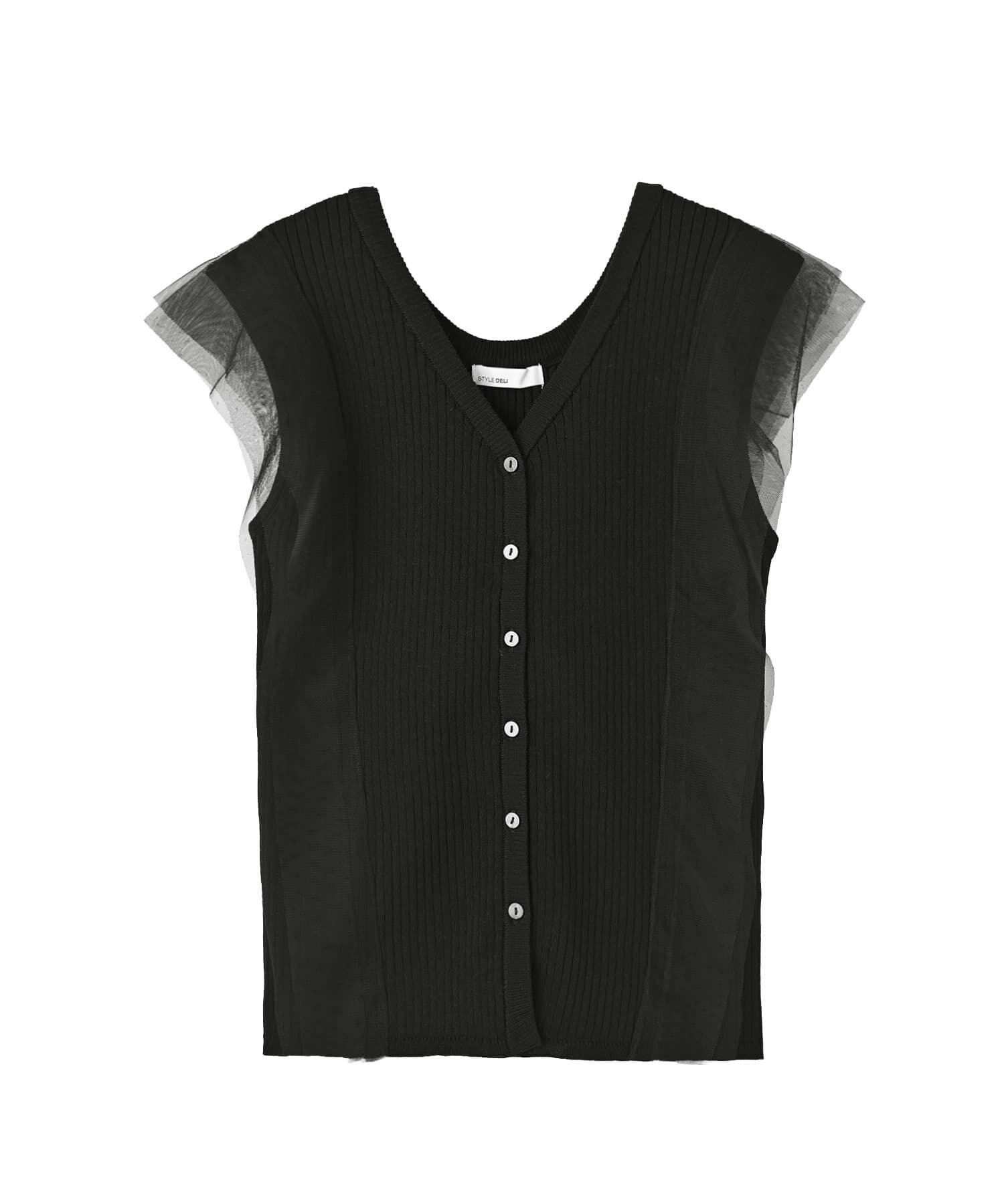 STYLE DELI「【LUXE】サイドチュールノースリニットトップス」|タンクトップ|