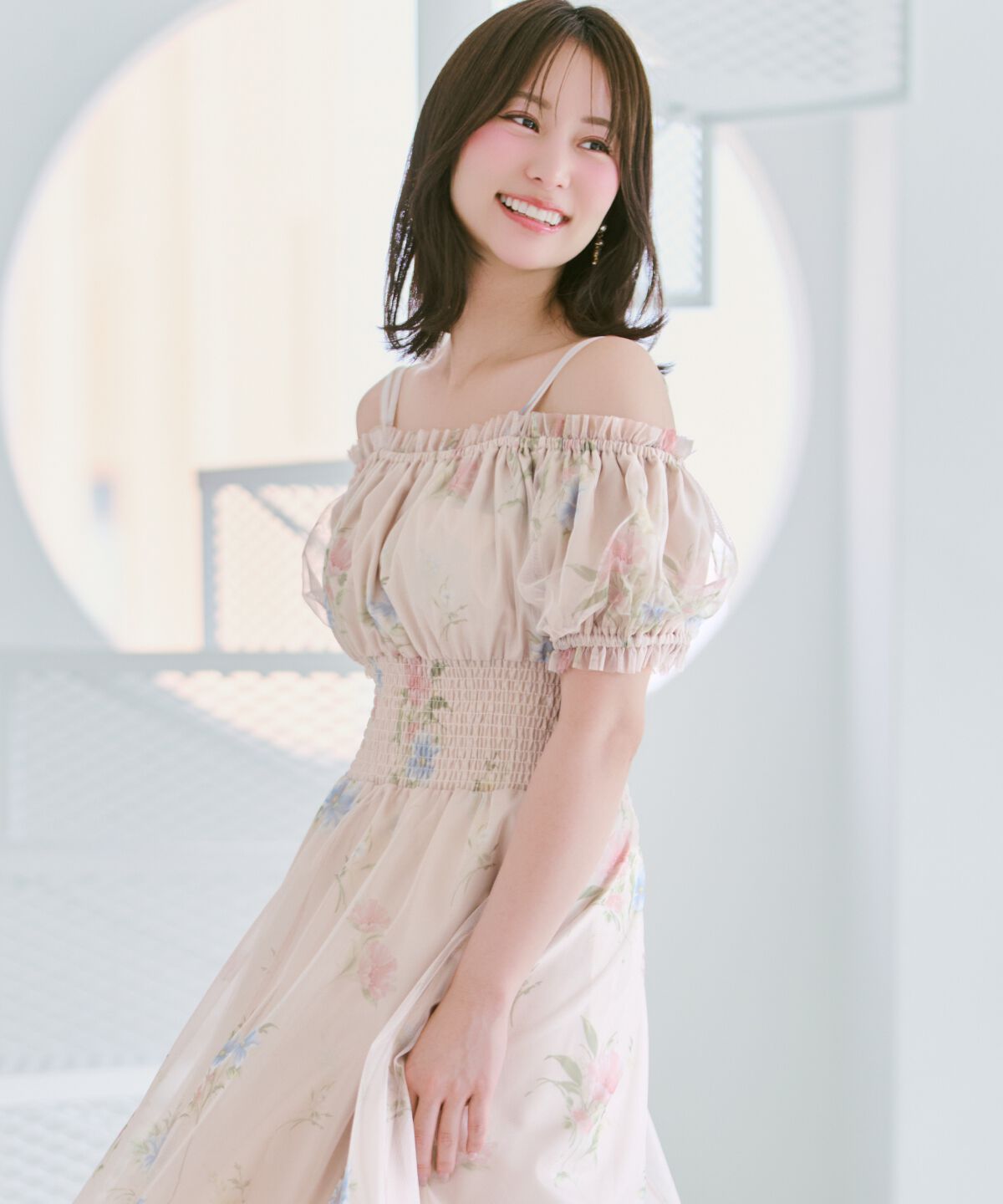 WILLSELECTION「フラワーメッシュオフショルワンピース」|ワンピース|