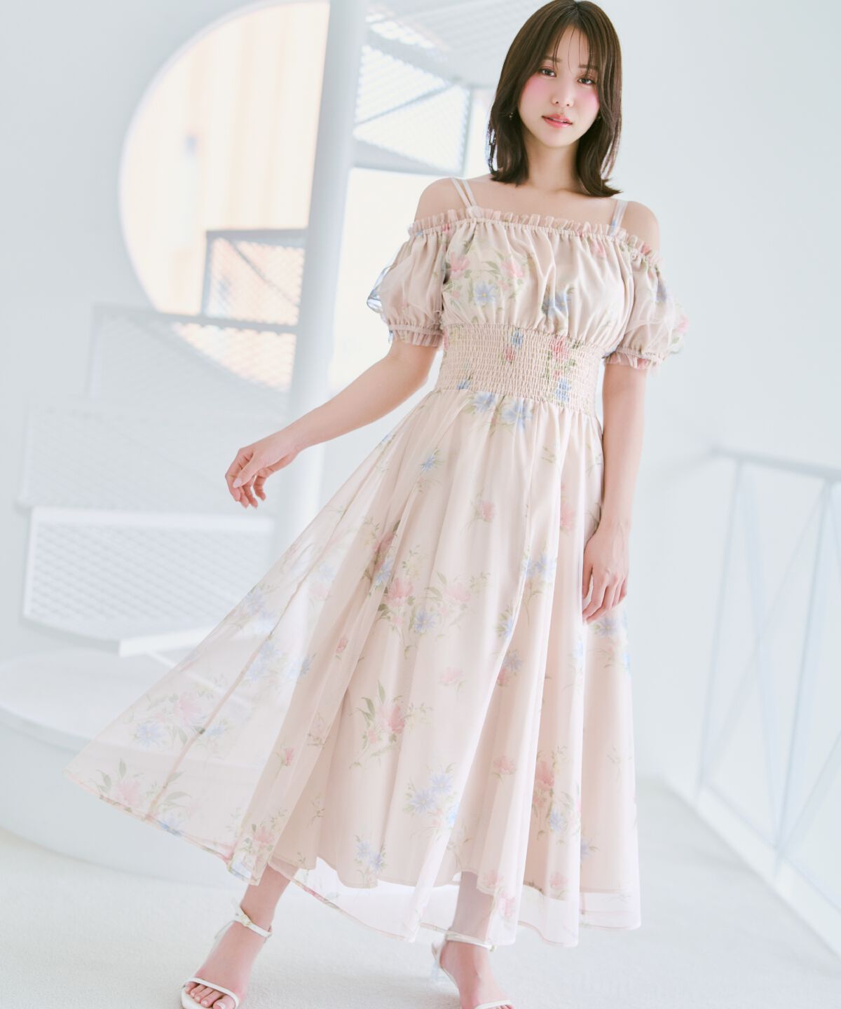 WILLSELECTION「フラワーメッシュオフショルワンピース」|ワンピース|