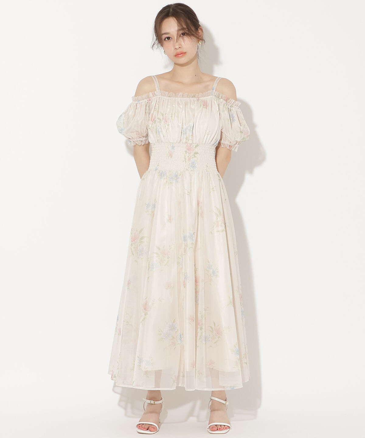 WILLSELECTION「フラワーメッシュオフショルワンピース」|ワンピース|