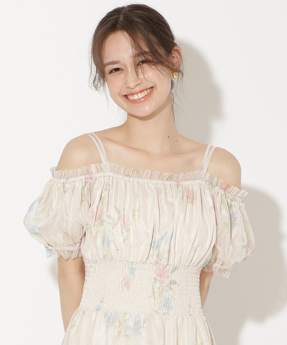 WILLSELECTION「フラワーメッシュオフショルワンピース」|ワンピース|