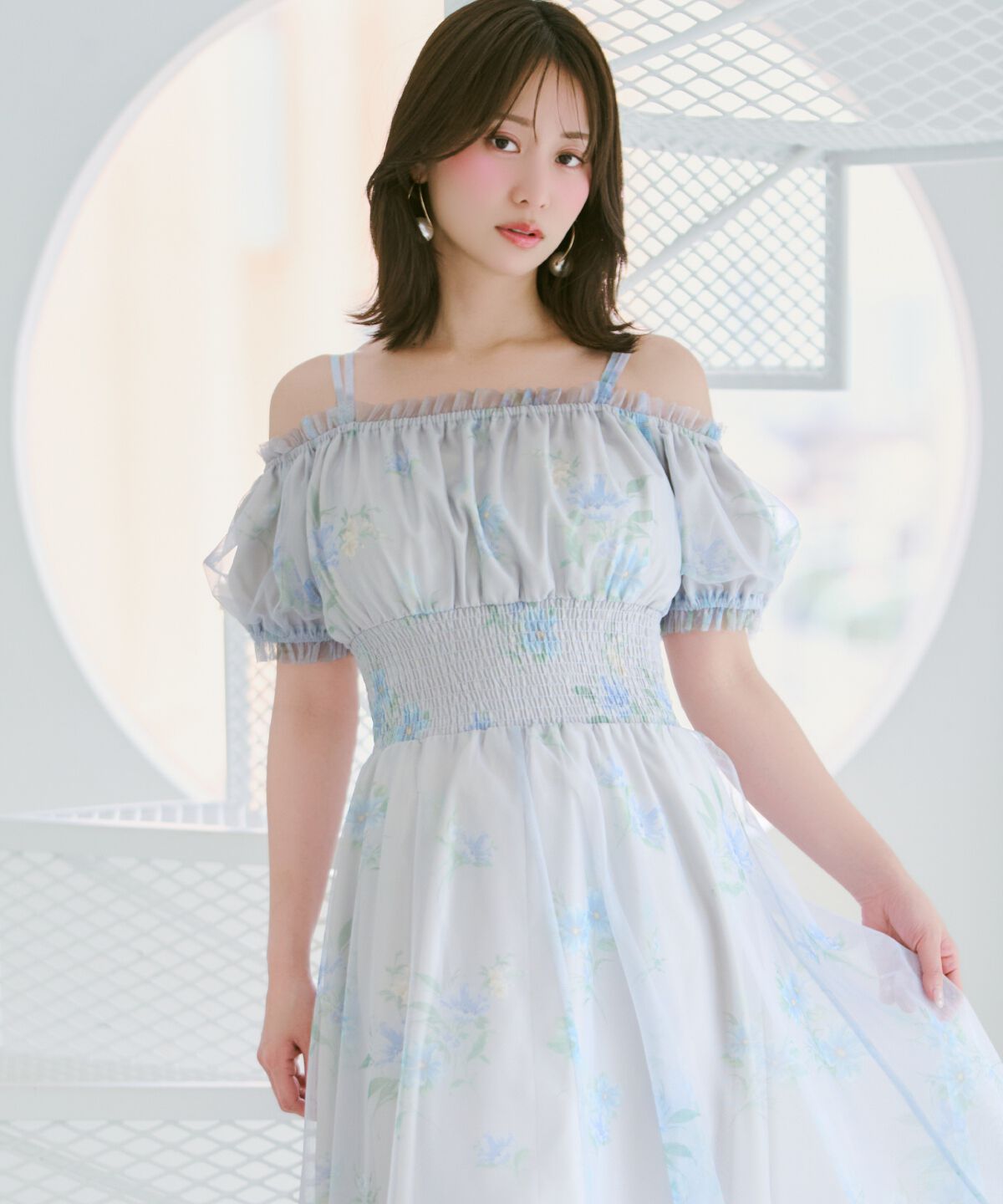 WILLSELECTION「フラワーメッシュオフショルワンピース」|ワンピース|