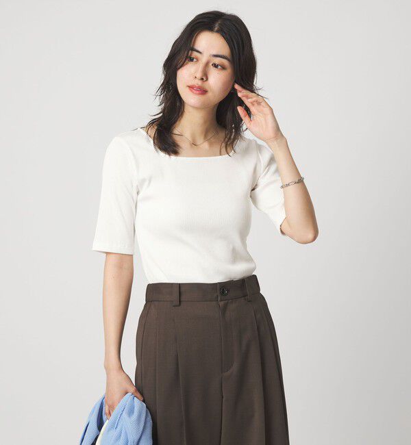 UNITED ARROWS green label relaxing「ブライトリブ スクエアネック 5分袖 プルオーバー カットソー」|Tシャツ・カットソー|