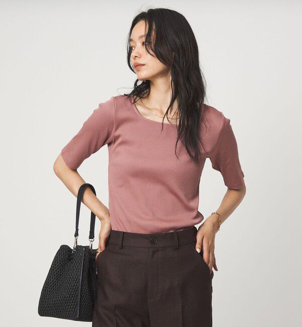 UNITED ARROWS green label relaxing「ブライトリブ スクエアネック 5分袖 プルオーバー カットソー」|Tシャツ・カットソー|PINK