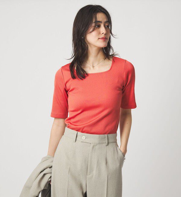 UNITED ARROWS green label relaxing「ブライトリブ スクエアネック 5分袖 プルオーバー カットソー」|Tシャツ・カットソー|RED