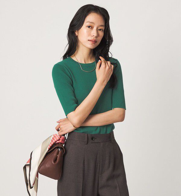 UNITED ARROWS green label relaxing「＜1_OF MINE＞リブ クルーネック 5分袖 ニット プルオーバー マシンウォッシャブル」|ニット・セーター|