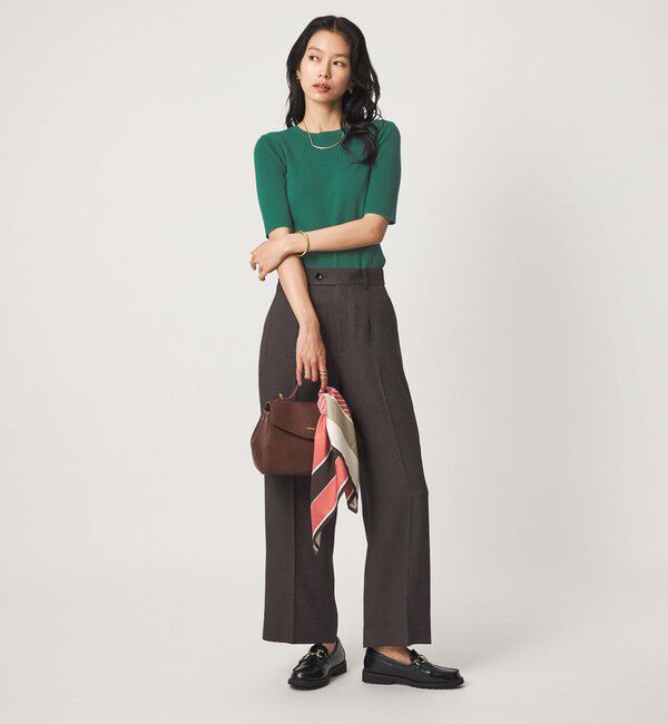 UNITED ARROWS green label relaxing「＜1_OF MINE＞リブ クルーネック 5分袖 ニット プルオーバー マシンウォッシャブル」|ニット・セーター|