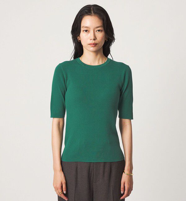 UNITED ARROWS green label relaxing「＜1_OF MINE＞リブ クルーネック 5分袖 ニット プルオーバー マシンウォッシャブル」|ニット・セーター|
