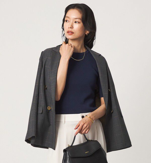 UNITED ARROWS green label relaxing「＜1_OF MINE＞リブ クルーネック 5分袖 ニット プルオーバー マシンウォッシャブル」|ニット・セーター|