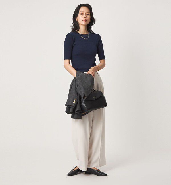 UNITED ARROWS green label relaxing「＜1_OF MINE＞リブ クルーネック 5分袖 ニット プルオーバー マシンウォッシャブル」|ニット・セーター|