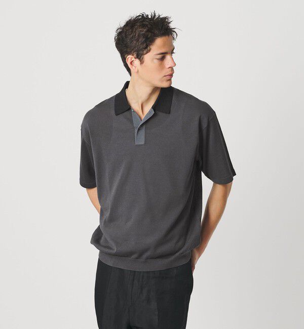 BEAUTY&YOUTH UNITED ARROWS「クレイジーパターン ギマ ショートスリーブ ポロニット ウォッシャブル」|ニット・セーター|DK.GRAY