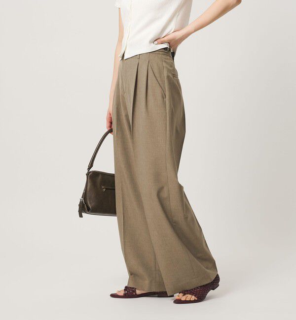 BEAUTY&YOUTH UNITED ARROWS「ポリエステルポプリン 2タック タブ ワイドパンツ 吸水速乾 接触冷感 ウォッシャブル」|チノ|