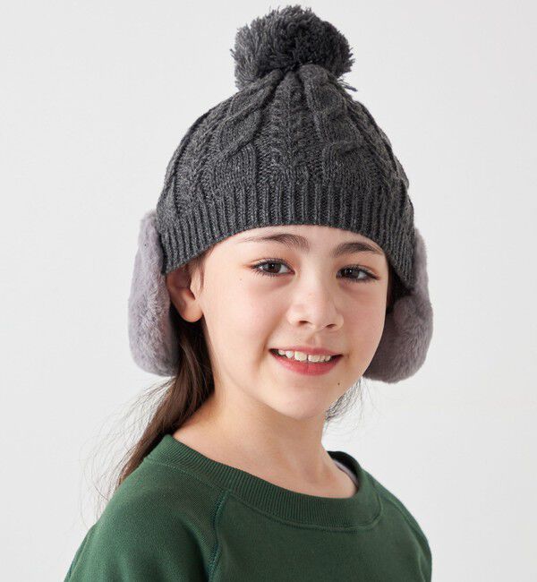 SHIPS any「SHIPS any: ポンポン イヤーマフ ニット キャップ<KIDS>◇」|ニット帽|チャコールグレー