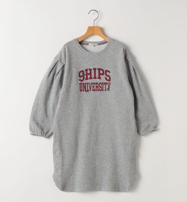 SHIPS KIDS「SHIPS KIDS:140～150cm / カレッジロゴ フラワー 刺繍 スウェット ワンピース」|ワンピース|ライトグレー