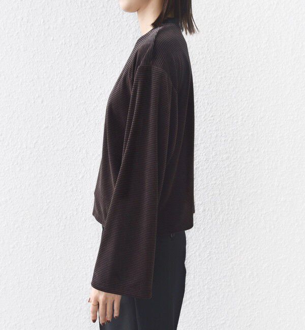 SHIPS for women「〈手洗い可能〉コットン ポリエステル ベロア ワイド スリーブ ボーダー」|Tシャツ・カットソー|
