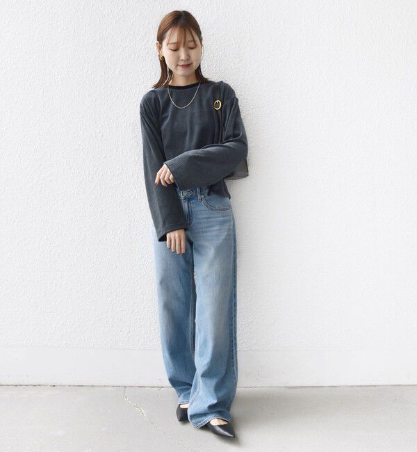 SHIPS for women「〈手洗い可能〉コットン ポリエステル ベロア ワイド スリーブ ボーダー」|Tシャツ・カットソー|